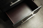 Black Contemporary Nightstand with Chrome Legs and USB Ports.