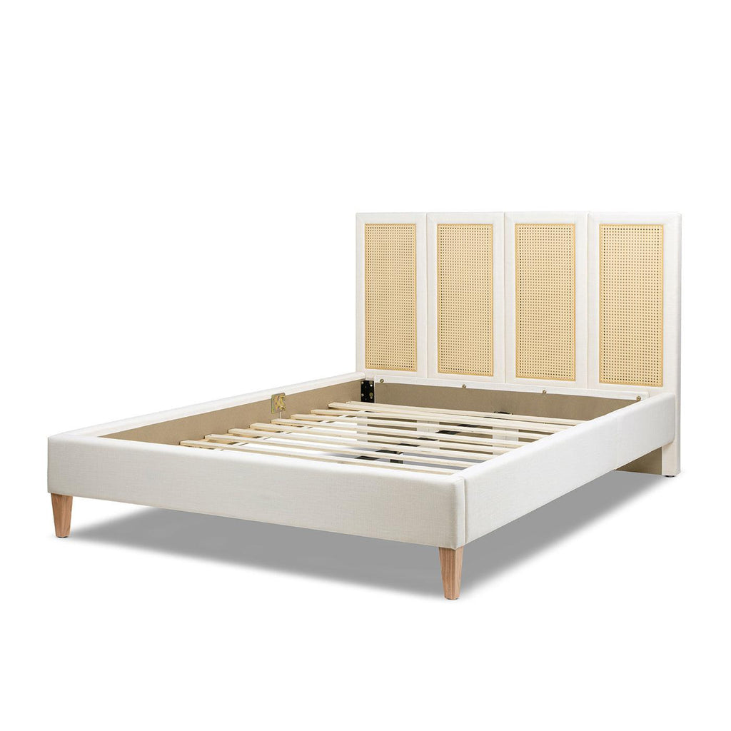 Upholstered Cane Bed Queen - Antique White Platform Bed.