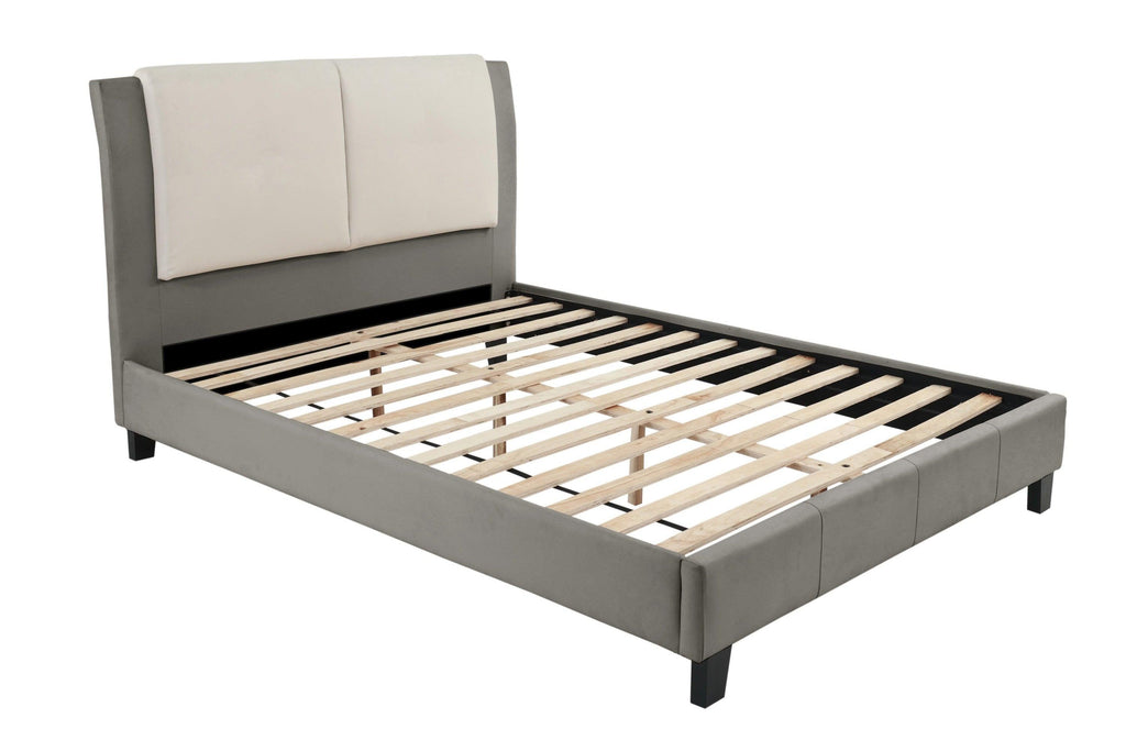 Modern King Size Bed Set with Two Tone Upholstered Headboard.