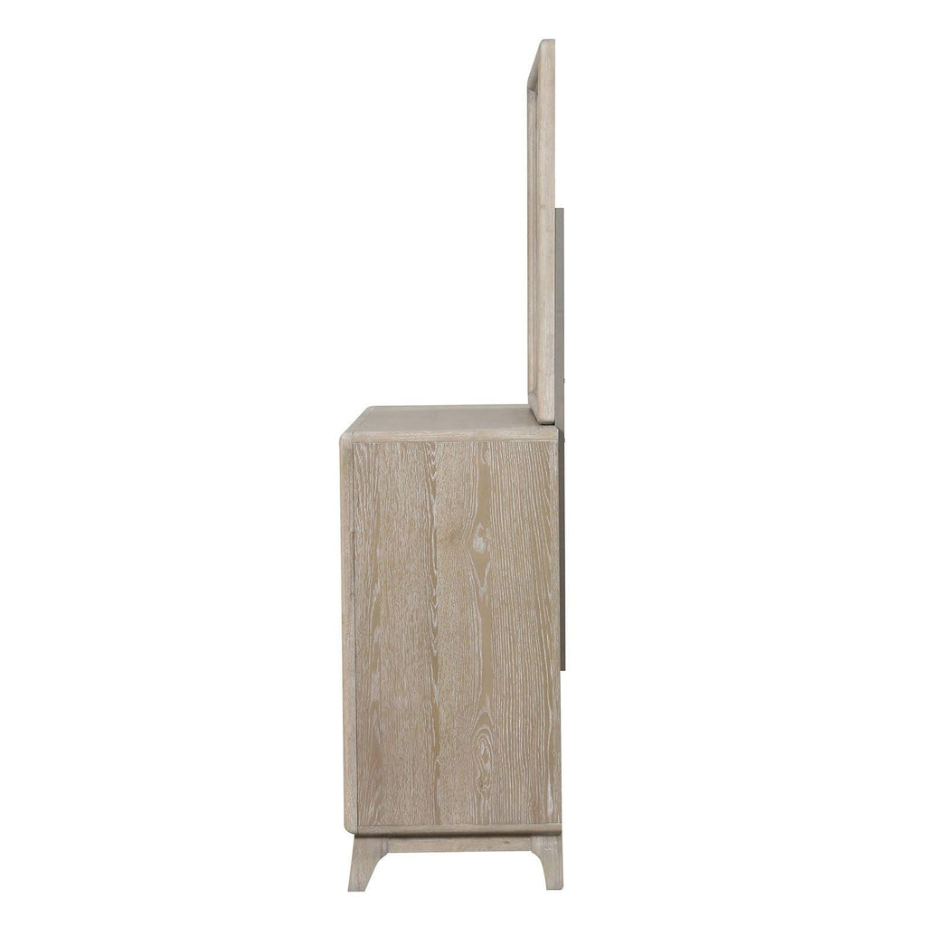 Oak Finish Eight Drawers Dresser with Mirror in Solid Rubberwood.