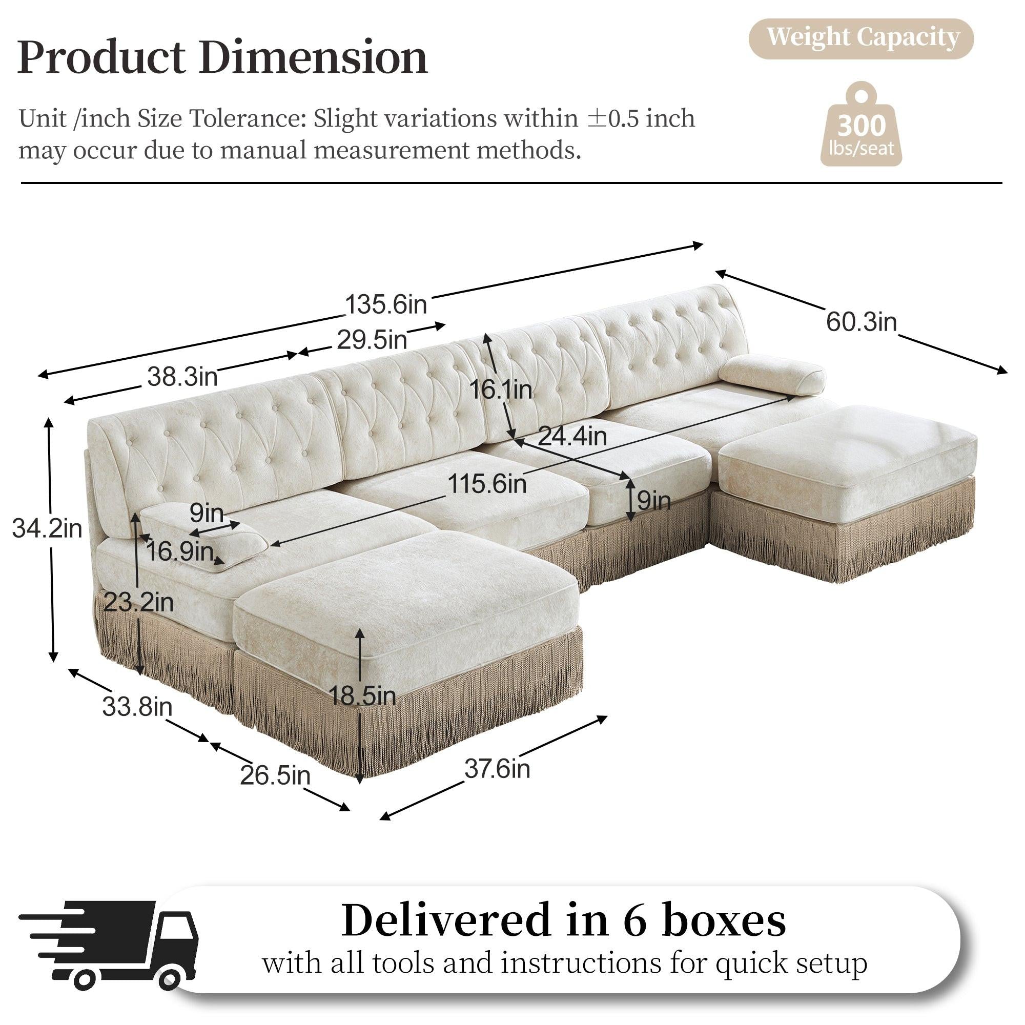 4-Seater Modular Sectional Sofa with 2 Ottomans.