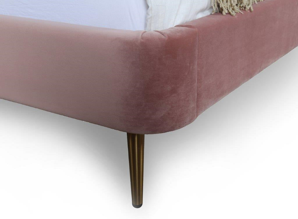 Heather Upholstered Velvet Queen Bed in Blush and Gold