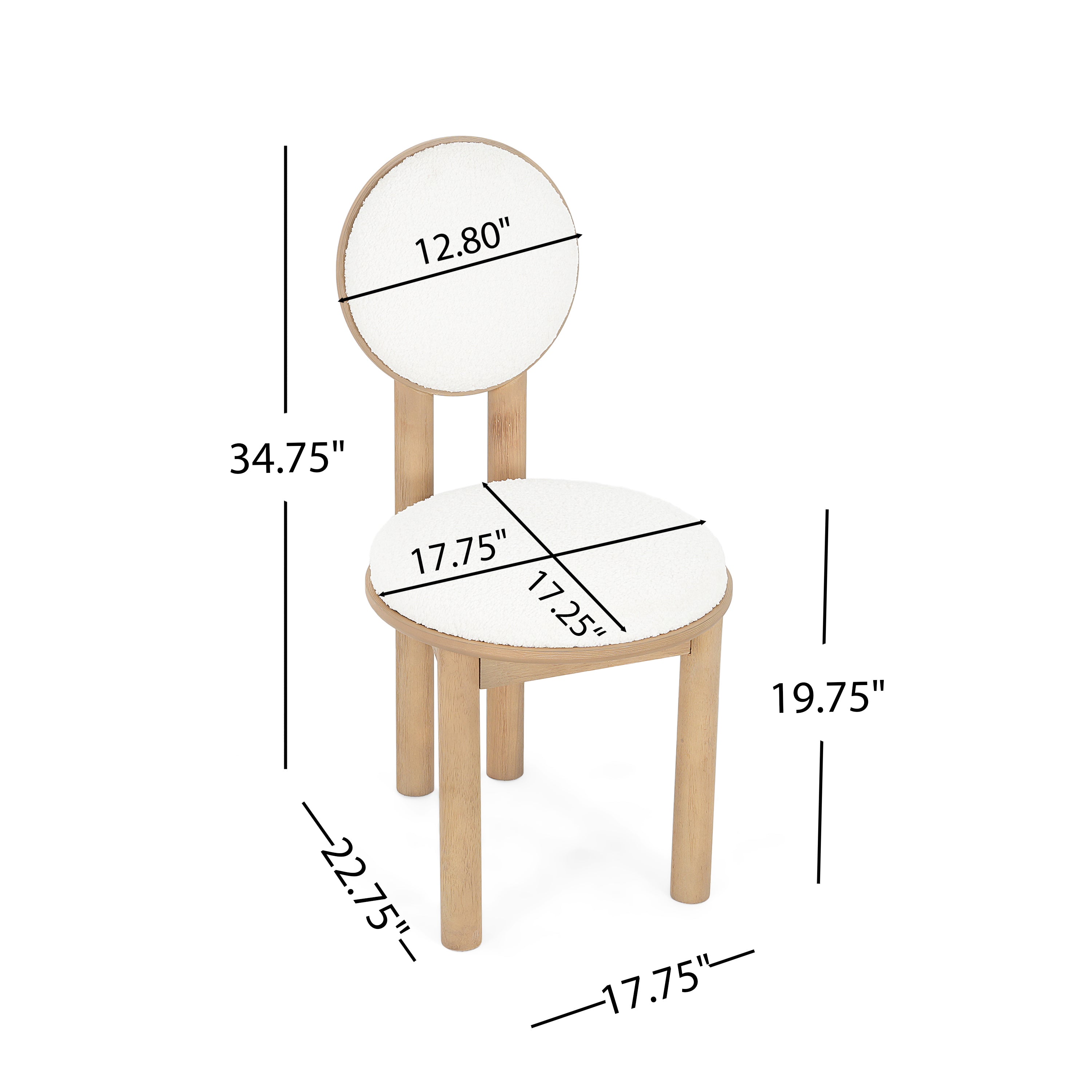 Polyester dining chair with wood frame shown with dimensions for seat, backrest, and overall height.