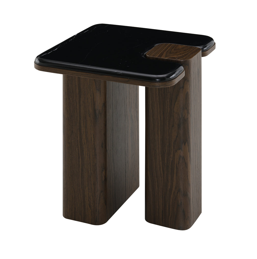 Stylish Dana Marble Top End Table with a durable black marble top and rich walnut legs, perfect for modern accent furniture settings.