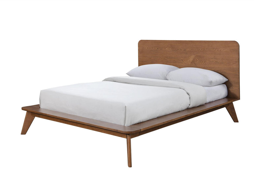 Walnut Queen Size Bed Frame - Solid Wood, Modern Design.