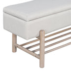 TREXM Farmhouse Upholstered Storage Bench with Hidden Compartment, Modern Entryway Bench for Living Room, Entryway, and Hallways (Natural).