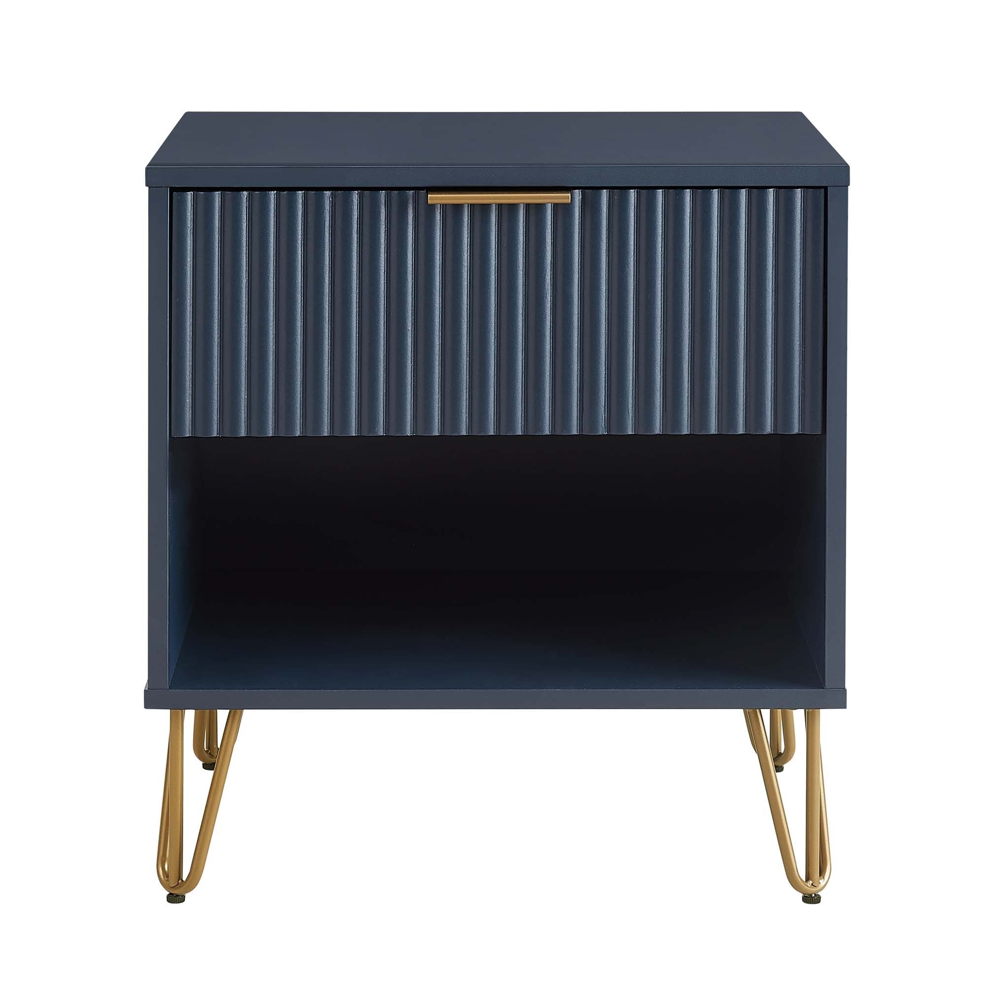 Dumbo 20' Fluted Nightstand in Midnight Blue (1-Drawer)
