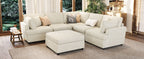 U-shaped sectional sofa with movable ottoman arranged in a square layout, ideal for social gatherings and relaxation.
