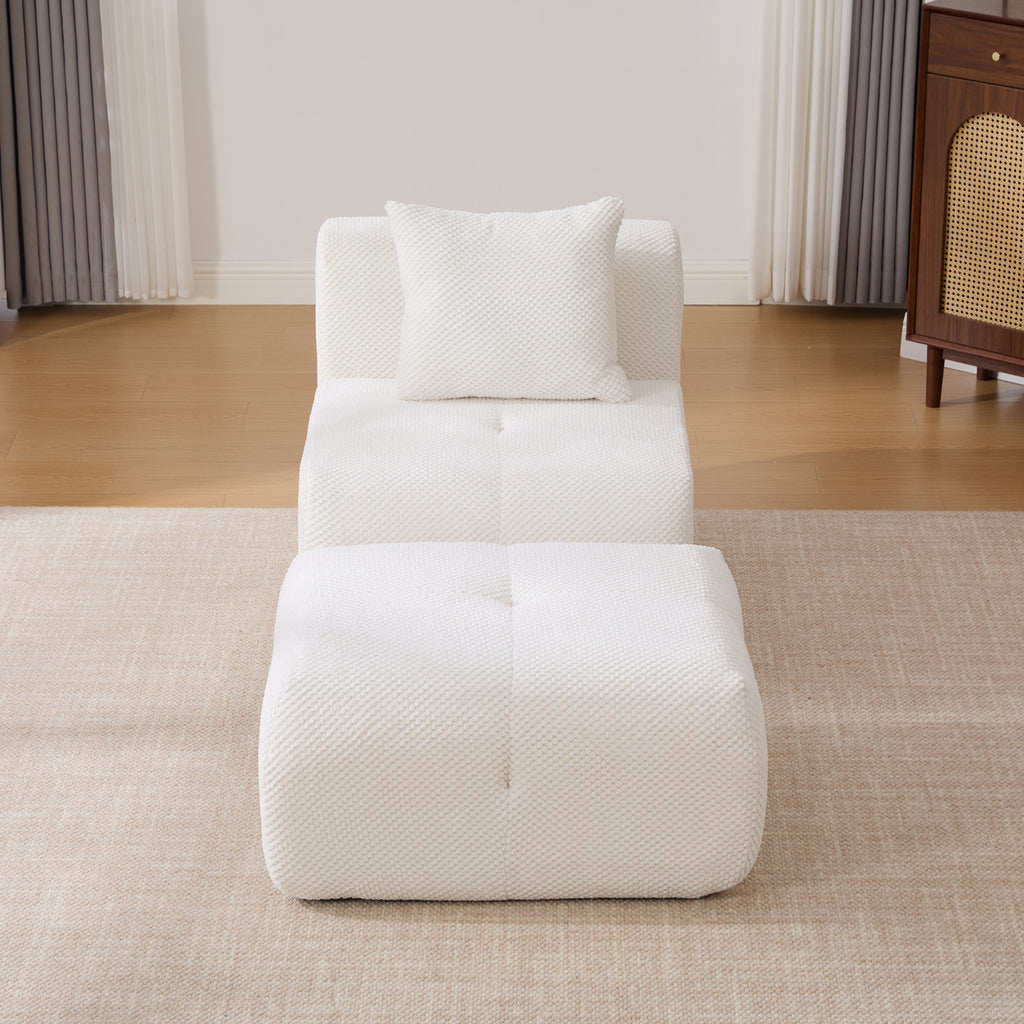 31' Modular Cloud Armless Accent Chair with Ottoman Set, Modern Boneless Deep Seat Single Sofa Soft Lounger with Footstool Throw Pillow for Living Room, Bedroom, Dorms, No Assembly Required, Ivory