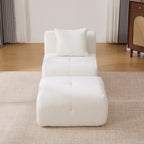 31' Modular Cloud Armless Accent Chair with Ottoman Set, Modern Boneless Deep Seat Single Sofa Soft Lounger with Footstool Throw Pillow for Living Room, Bedroom, Dorms, No Assembly Required, Ivory