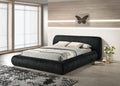 Black Upholstered King Size Bed with Pleated Design.