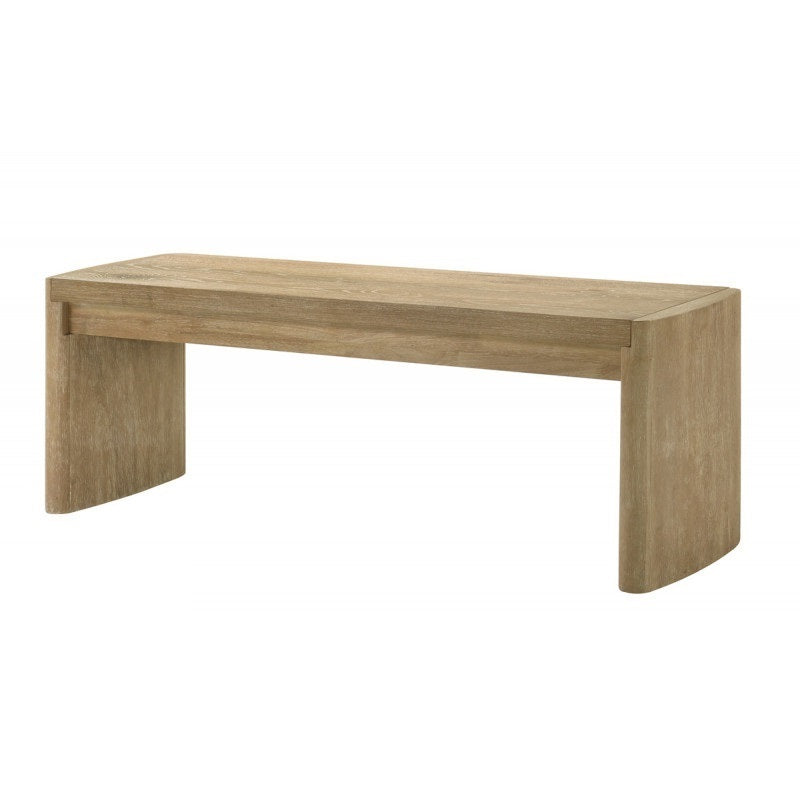 51 Inch Oak Finish Wood Bench for Home Entryway Dining Room, Panel Legs, Light Brown
