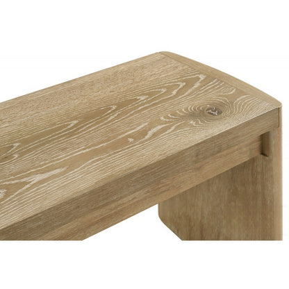 51 Inch Oak Finish Wood Bench for Home Entryway Dining Room, Panel Legs, Light Brown