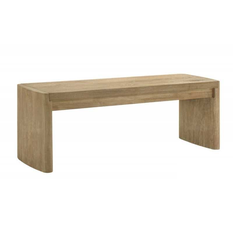 51 Inch Oak Finish Wood Bench for Home Entryway Dining Room, Panel Legs, Light Brown