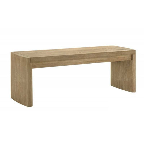 51 Inch Oak Finish Wood Bench for Home Entryway Dining Room, Panel Legs, Light Brown