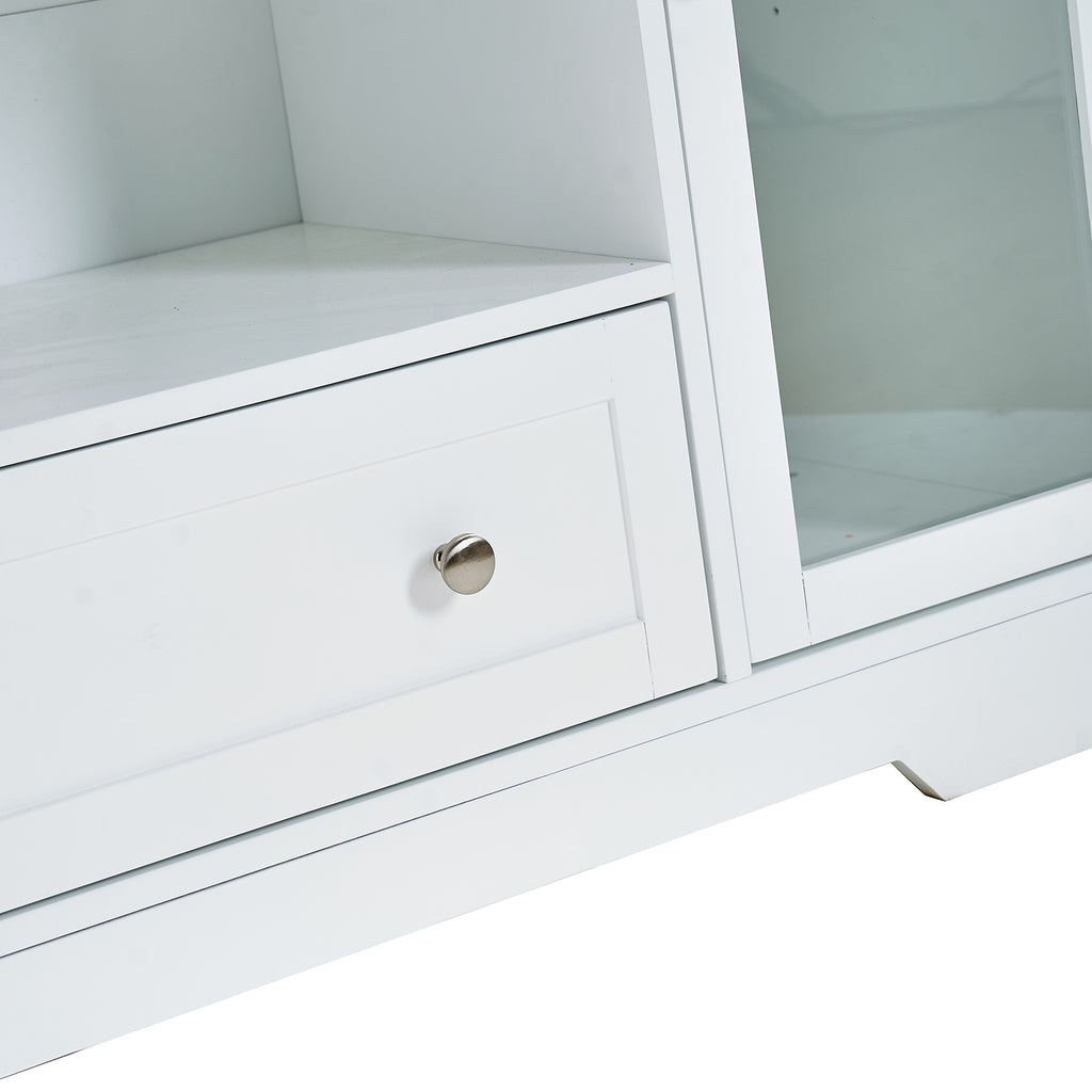 Sideboard Buffet Cabinet, 51' Large Kitchen Storage Cabinet with Drawers, Doors and Adjustable Shelves, Farmhouse Wooden Coffee Bar for Kitchen, White