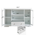 Sideboard Buffet Cabinet, 51' Large Kitchen Storage Cabinet with Drawers, Doors and Adjustable Shelves, Farmhouse Wooden Coffee Bar for Kitchen, White