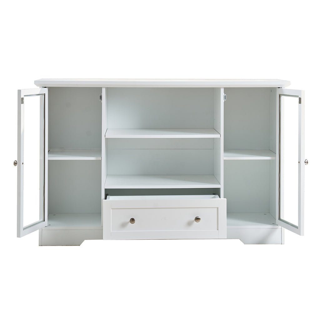 Sideboard Buffet Cabinet, 51' Large Kitchen Storage Cabinet with Drawers, Doors and Adjustable Shelves, Farmhouse Wooden Coffee Bar for Kitchen, White