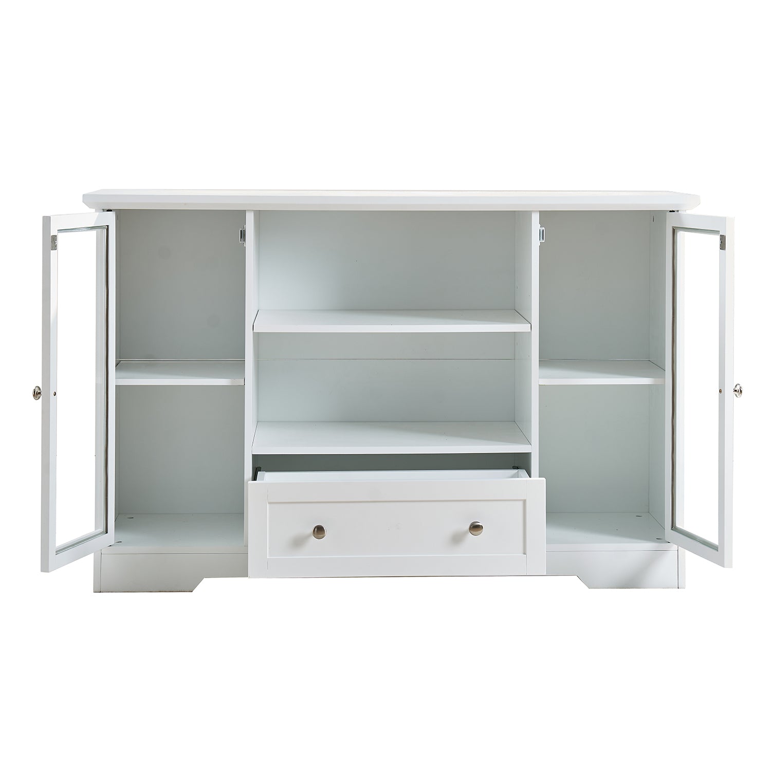 Sideboard Buffet Cabinet, 51' Large Kitchen Storage Cabinet with Drawers, Doors and Adjustable Shelves, Farmhouse Wooden Coffee Bar for Kitchen, White