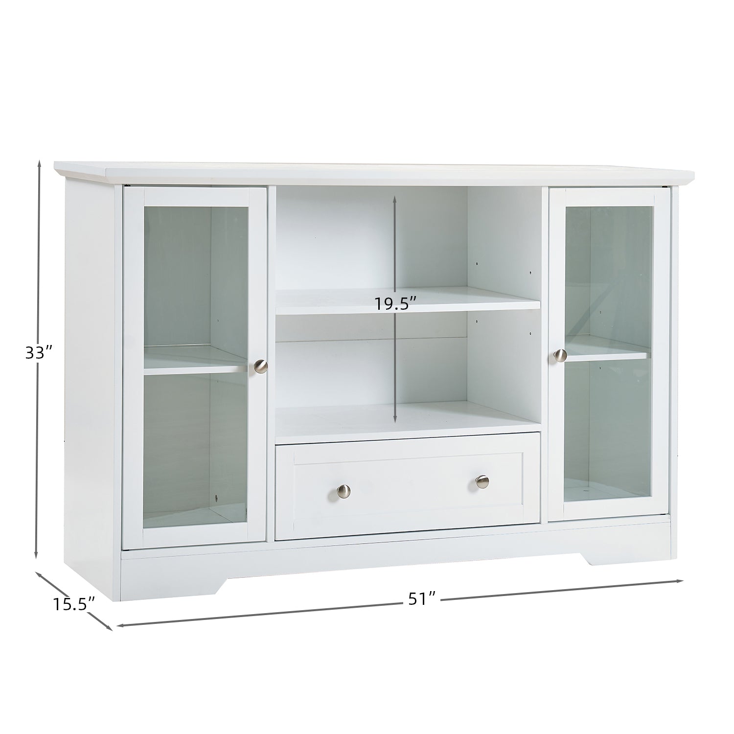 Sideboard Buffet Cabinet, 51' Large Kitchen Storage Cabinet with Drawers, Doors and Adjustable Shelves, Farmhouse Wooden Coffee Bar for Kitchen, White