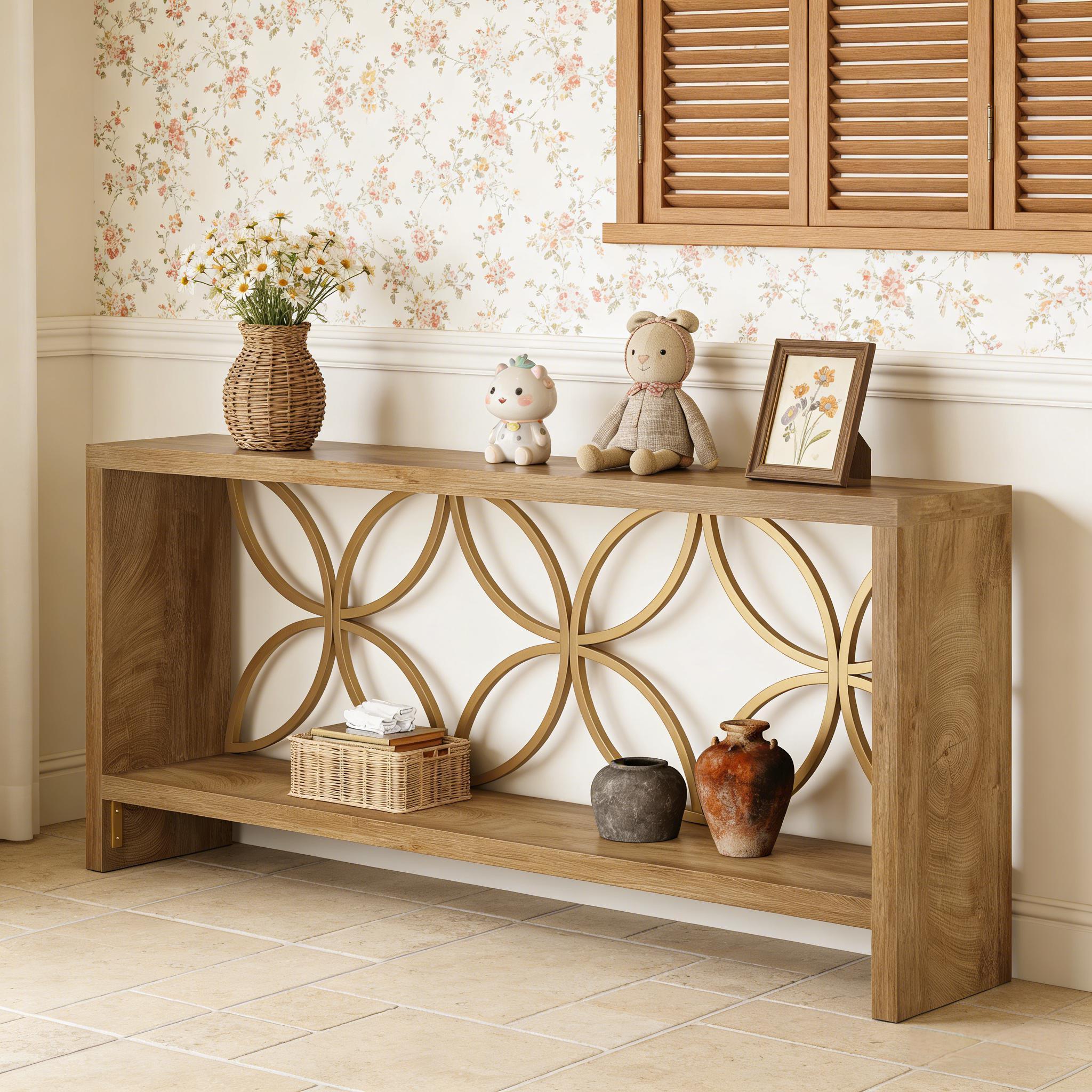 Farmhouse Console Table with Storage and Vintage Style.