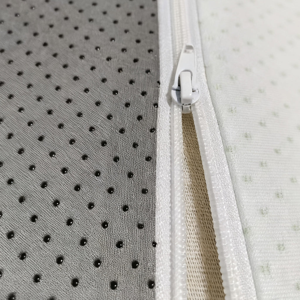 Detailed view of Queen Memory Foam Mattress zippered cover with breathable, anti-slip fabric for easy removal and cleaning.