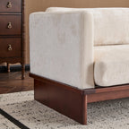 Modern Three-Seater Boucle Sofa - Beige Upholstered Couch.