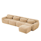 L-shaped Modular Sectional Sofa Couches, Plush Fabric, No Assembly, Light Khaki.