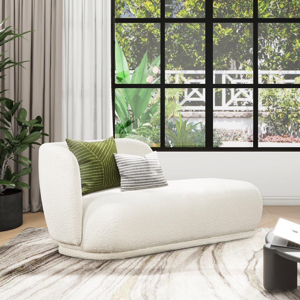 Aire 75' Modern Chaise Lounge in White Boucle.