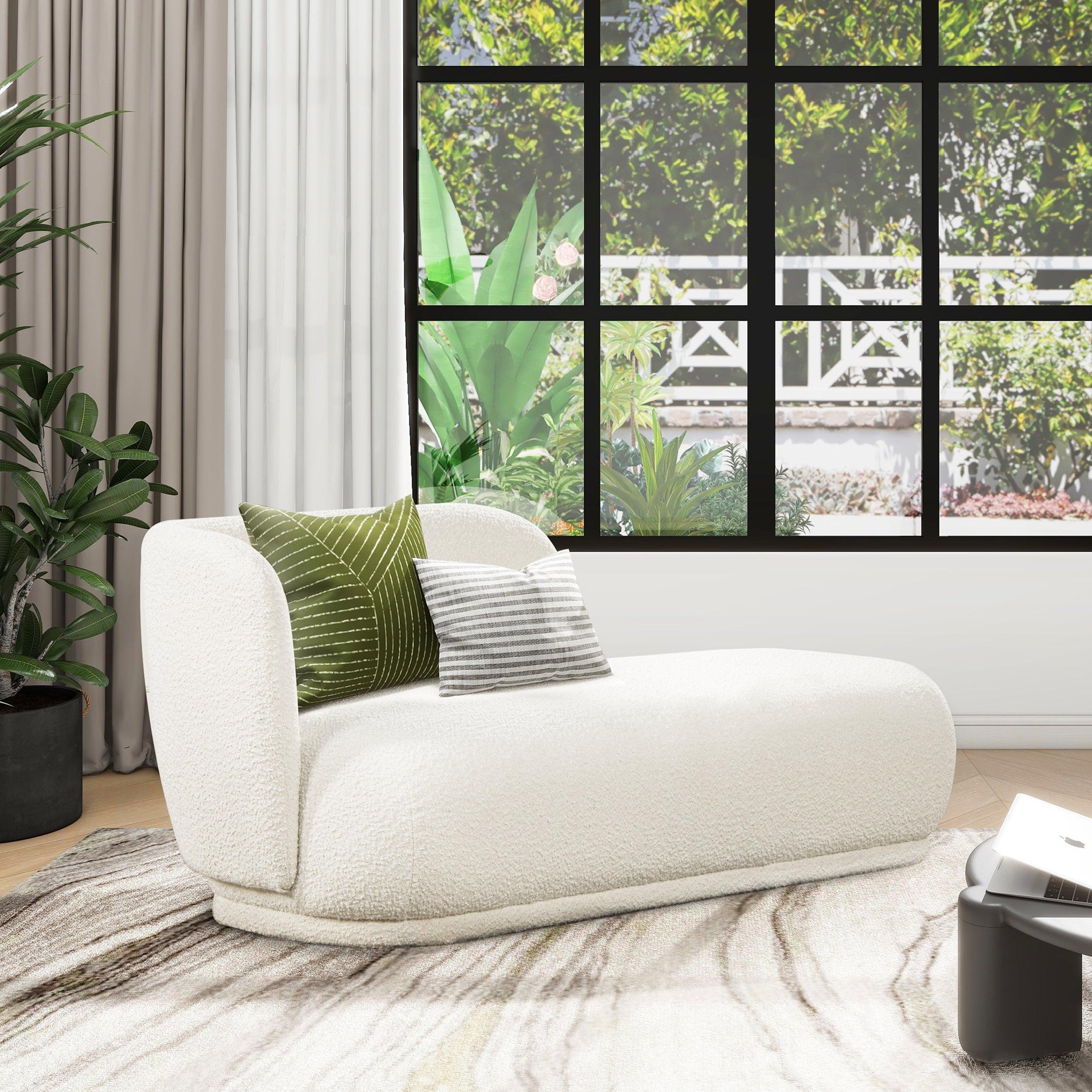 Aire 75' Modern Chaise Lounge in White Boucle.