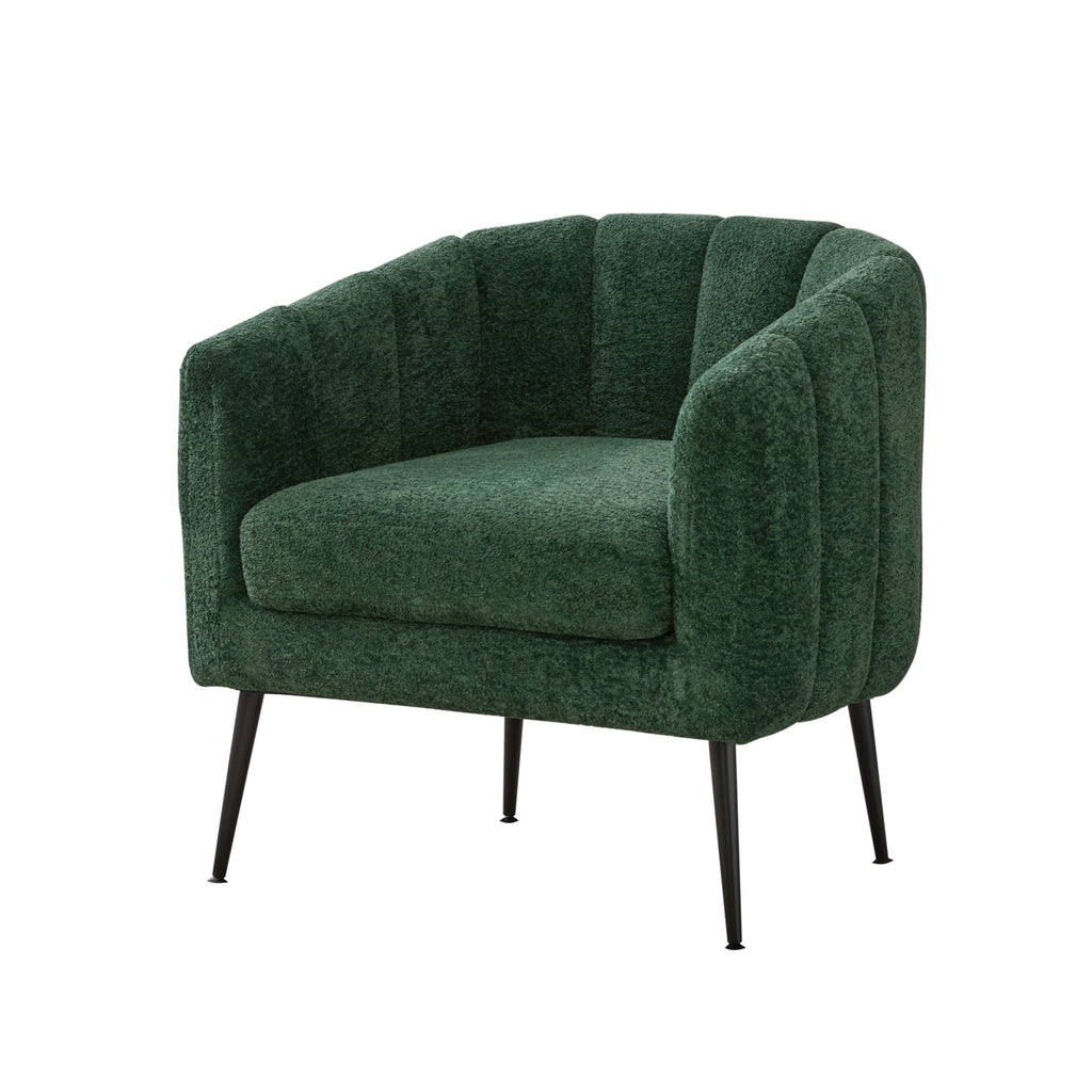 Modern Chenille Vanity Barrel Accent Chair with Metal Legs, Channel Tufted Lounge Chair, Green