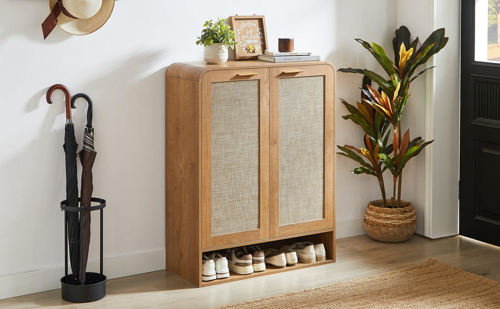 Rattan Shoe Cabinet with 6-Tiers for Shoe Storage.