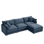 Modern Modular Sectional Sofa, 102 Inch L-Shaped Couch with Movable Ottoman, Blue Chenille Upholstery