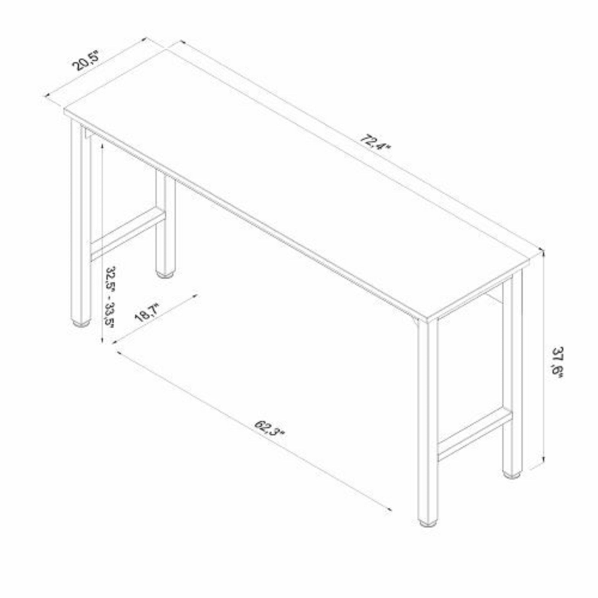 Garage Table Dark Gray - Metal Workspace with detailed dimensions, showing 72.4-inch length and 20.5-inch depth for planning layout.