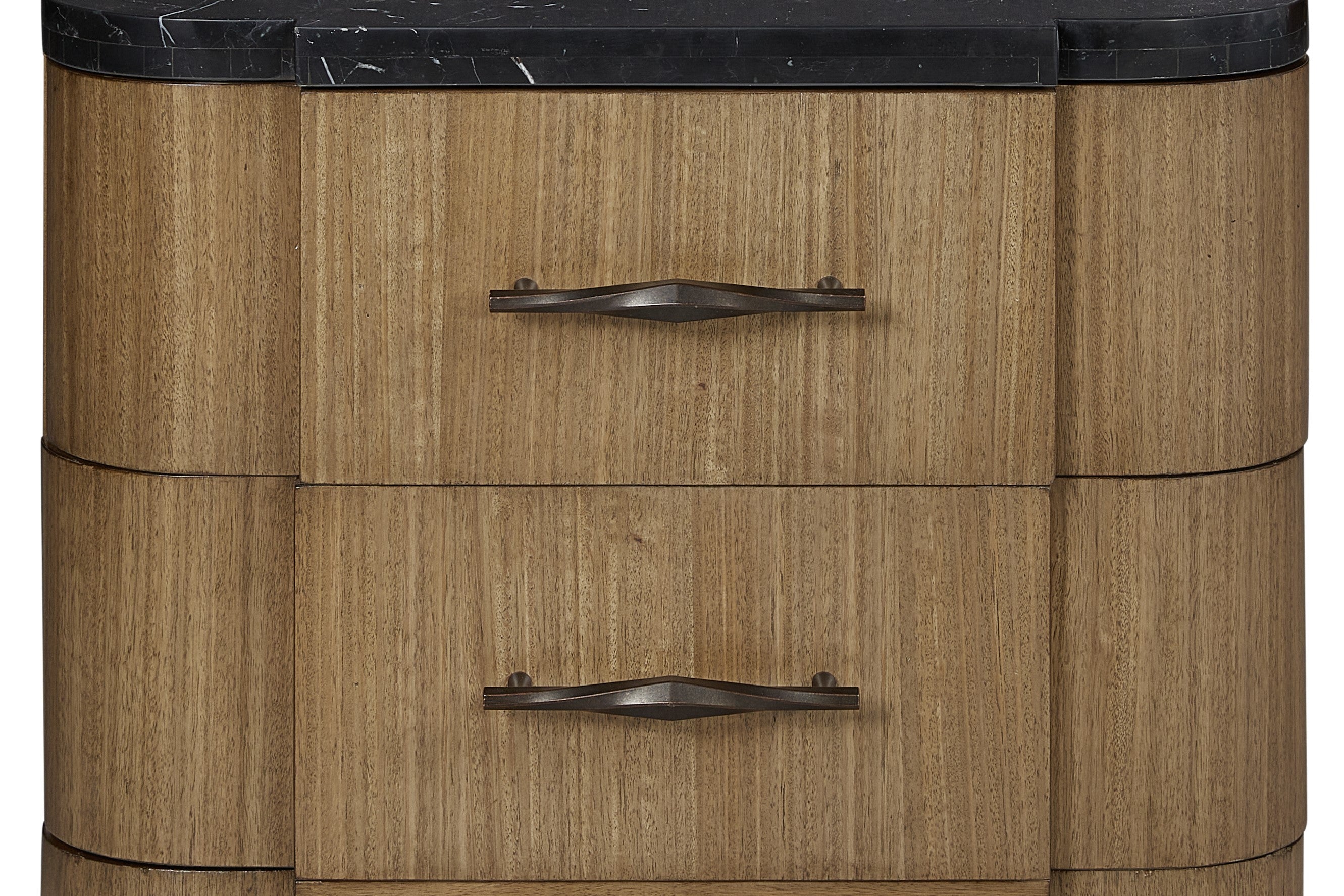 Close-up of Stone Top Nightstand drawers with soft-close mechanism and black stone surface, highlighting premium craftsmanship and design.