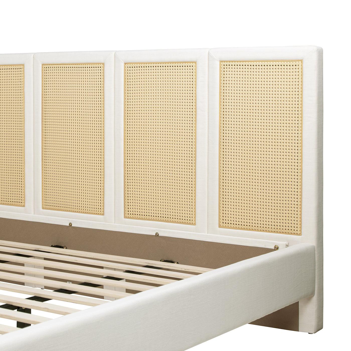 Toscana King Upholstered Cane Bed, Antique White.