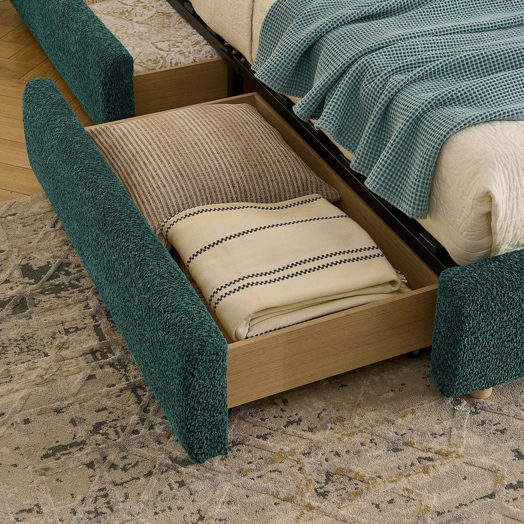 Queen Size Upholstered Bed Frame in Green.