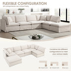 Flexible configuration options for modular sectional sofa with ottoman, including L-shape, U-shape, and sofa bed setups.
