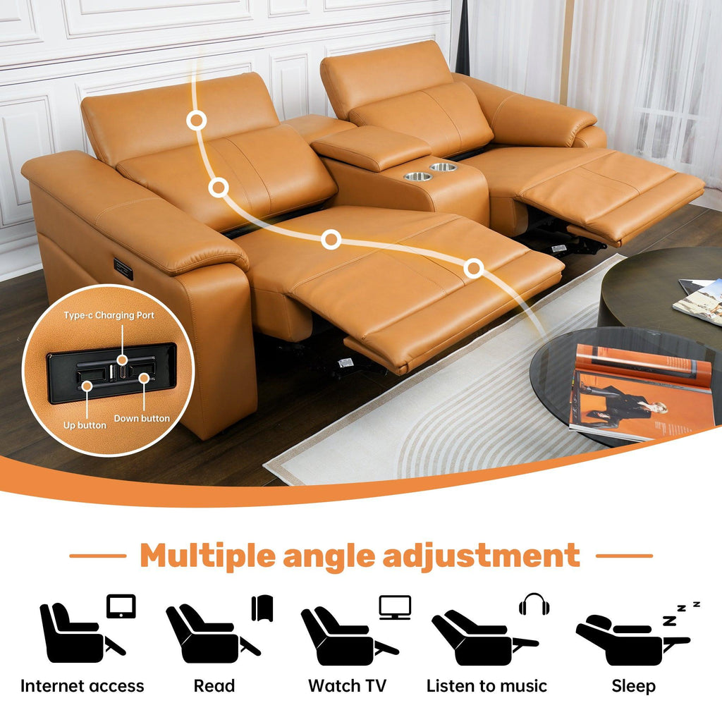 3-Piece Modular Leather Sofa with Cup Holders for Comfort.
