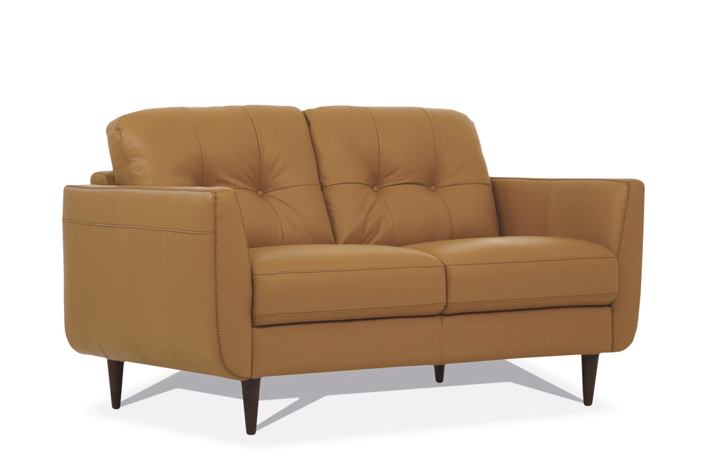 Radwan 59-Inch Camel Leather Loveseat with Button Tufted Backrest