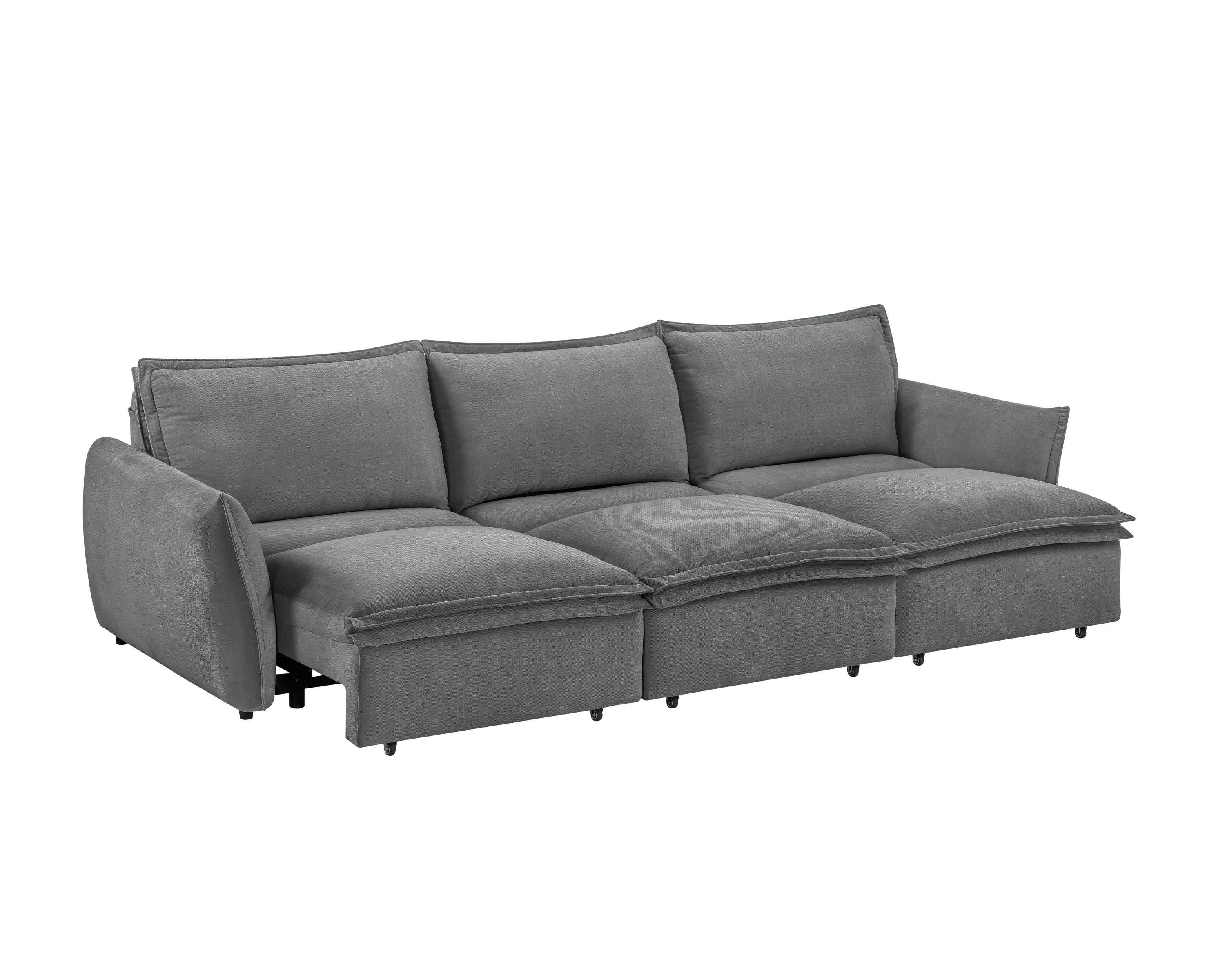 Gray Chenille Sleeper Sofa - Eaden Power Sofa shown in standard sofa setup with soft chenille fabric and deep cushions.
