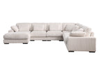 Straight-on view of Beige Corduroy Corner Sofa with Left Chaise, featuring deep seating and modular sections for flexibility.