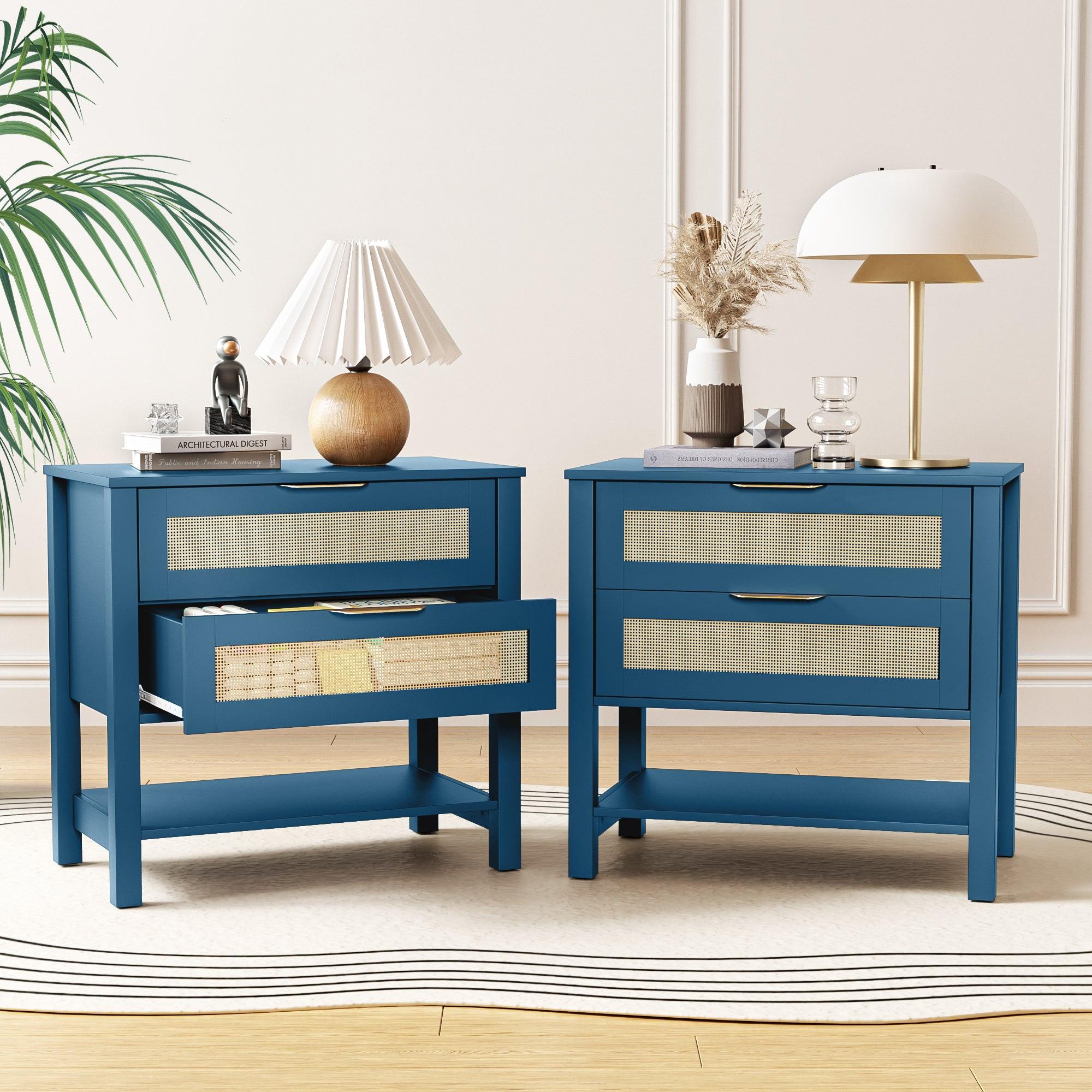 Boho Nightstand with 2 Drawers and Storage Shelf.
