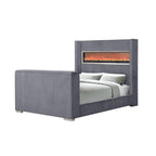 Contemporary Gray King Size Bed with TV Lift Footboard.