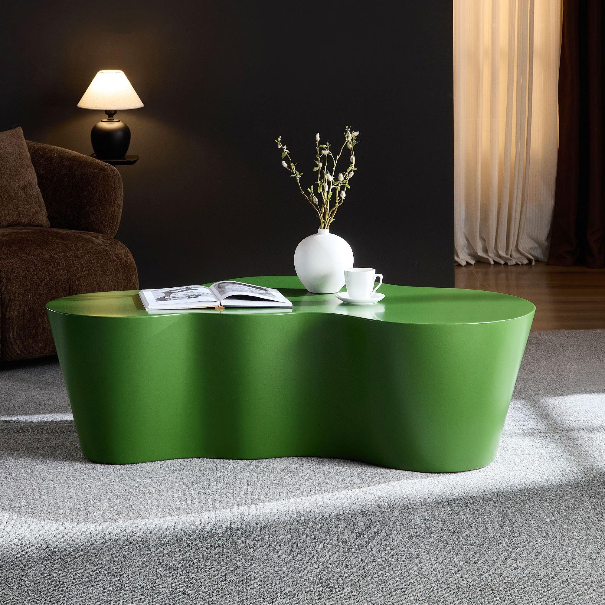 50 Inch Green Fiberglass Coffee Table for Living Room.
