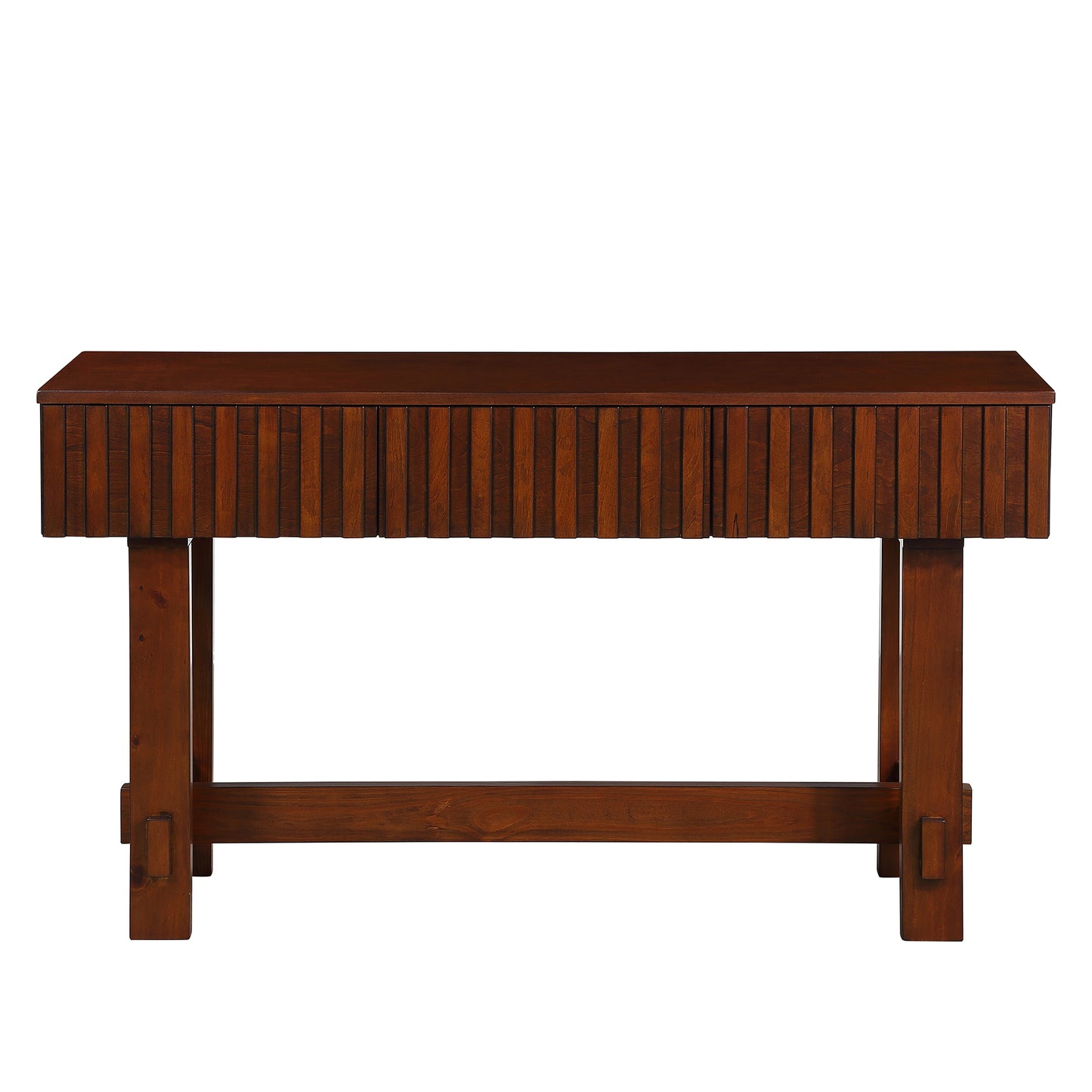 52 inch Sofa Table with Storage Drawers, Mid Century Farmhouse Fluted Console Table with Solid Wood Legs. Entryway Table for Living Room TV, Hallway Entrance Foyer, Cherry