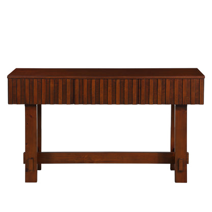 52 inch Sofa Table with Storage Drawers, Mid Century Farmhouse Fluted Console Table with Solid Wood Legs. Entryway Table for Living Room TV, Hallway Entrance Foyer, Cherry