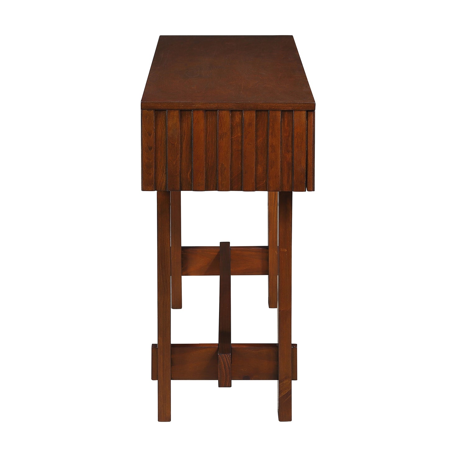 52 inch Sofa Table with Storage Drawers, Mid Century Farmhouse Fluted Console Table with Solid Wood Legs. Entryway Table for Living Room TV, Hallway Entrance Foyer, Cherry