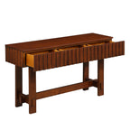 52 inch Sofa Table with Storage Drawers, Mid Century Farmhouse Fluted Console Table with Solid Wood Legs. Entryway Table for Living Room TV, Hallway Entrance Foyer, Cherry