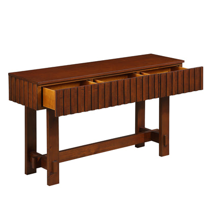 52 inch Sofa Table with Storage Drawers, Mid Century Farmhouse Fluted Console Table with Solid Wood Legs. Entryway Table for Living Room TV, Hallway Entrance Foyer, Cherry
